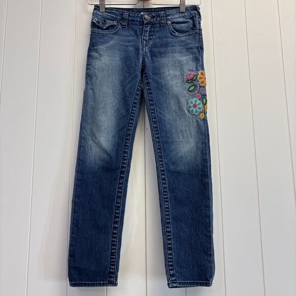 True Religion Girl's Boho Embroidered Floral Denim Jeans Size 10 Cotton Blend - Picture 1 of 10